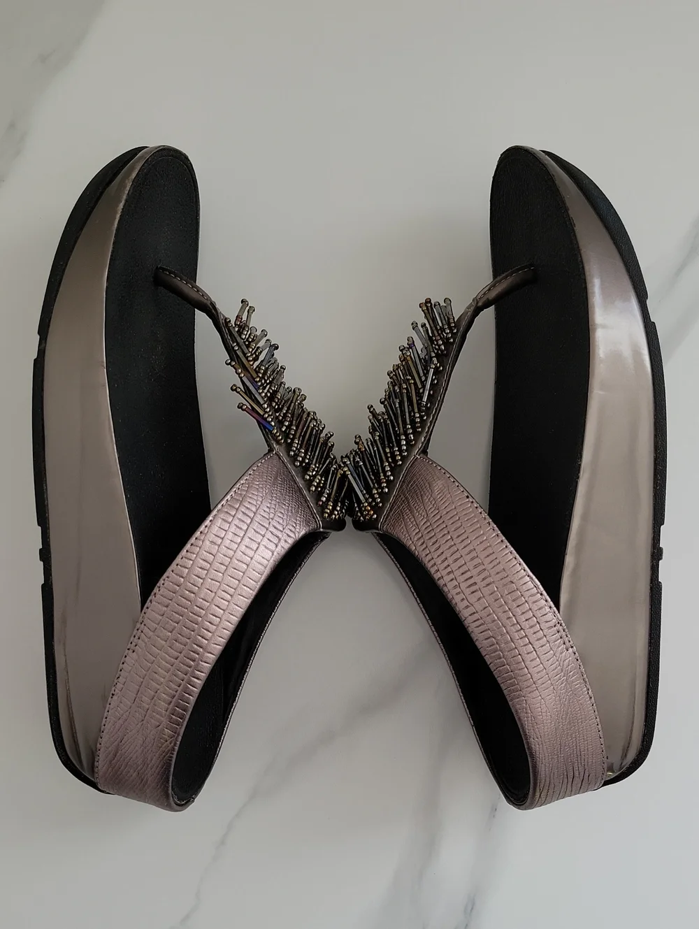 Fitflop Metallic Rose Gold Straps With Beaded Fringe Sandals - Picture 8 of 13
